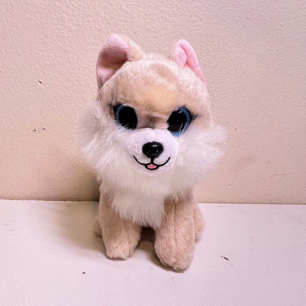 Ty 6" Honeycomb Pomeranian Dog Tan White VelveTy Plush Blue Glitter Eyes 2021